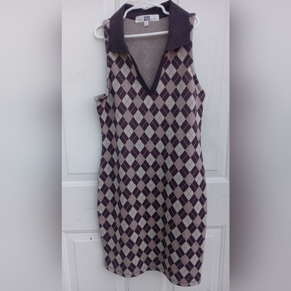 Madden NYC brown argyle mini dress size small